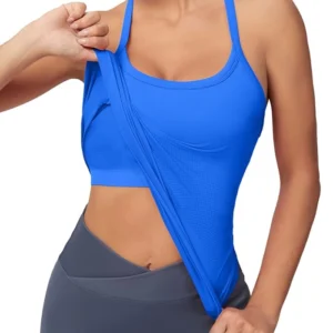 Blue - Women’s Sleeveless Tops with Built-in Bra