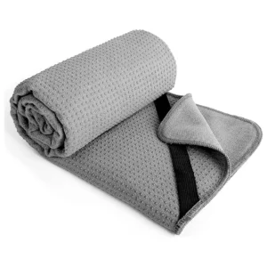 Microfiber Hot Yoga Towel Mat with Elastic Straps - Grey