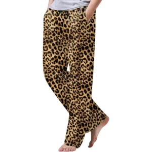 Lion Print - Cotton Linen Drawstring Yoga Pants