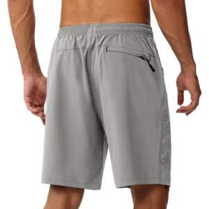 Grey- Lightweight Quick Dry Athletic Shorts with 3 Zipper Pockets