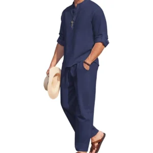 Navy Blue - 2-Piece Cotton Linen Set