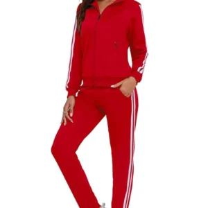Red - Women’s 2-Piece Tracksuit – Long Sleeve Full Zip Lounge Set